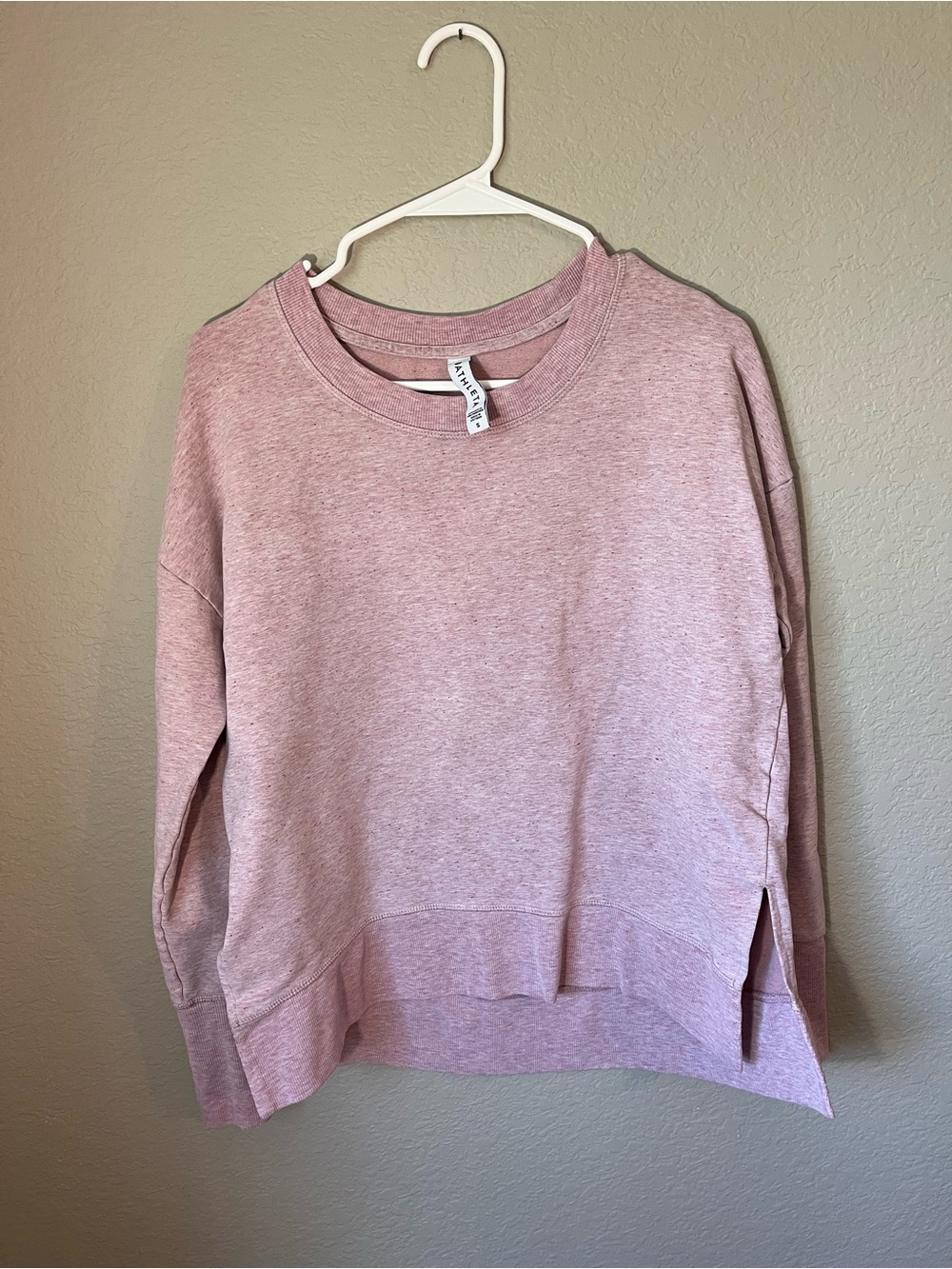 Athleta Pink Heather TENCEL Oversized Hi Low Sweatshirt Pullover Small Flaw Fall